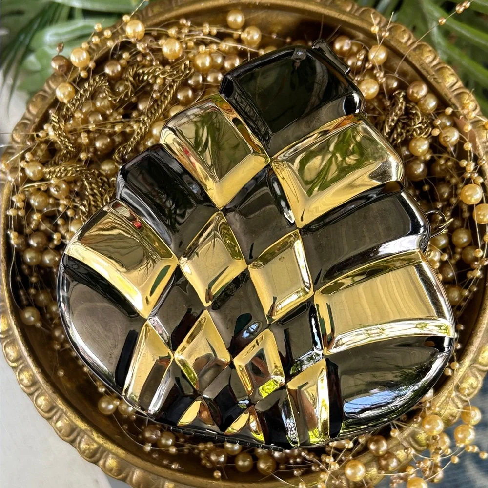 Vintage Art Deco Gold and Black Geometric Lucite Metal Clutch
